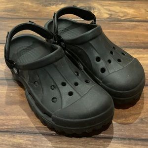 Black CROCS with adjustable strap Men 10/Women 12